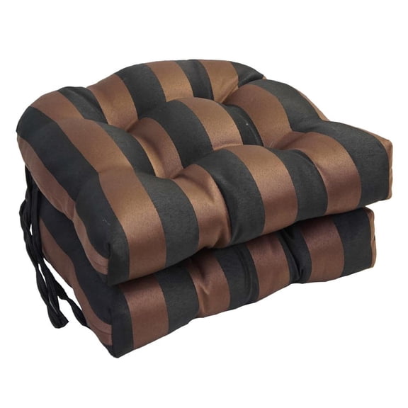 Blazing Needles 16-inch Rounded Back Tufted Outdoor Chair Cushion, 16 x 16, Chocolate Stripe 2 Count