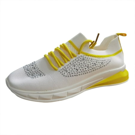 Fauean Womens Sneakers Ladies Lace up Mesh Breathable Casual Shoes Jogging Walking Shoes Yellow Size 41