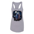 thumbnail image 2 of Wild Bobby, American Flag Howling Wolf Animal Lover Ladies Racerback Tank Top, Heather Grey, Medium, 2 of 3