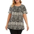 thumbnail image 2 of Pompotops Femmes Impression Manches Courtes O-Cou Grande Taille Plissé T-Shirt Chemisier Tops, 2 of 6