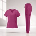 thumbnail image 2 of FGVCTG Women Quick Dry Scrub Sets, Solid V Neck Short Sleeve Top & Jogger Pants With Multi Pockets Comfort Uniform For Nurse Care Worker Medical Work Outfit Hot Pink S, 2 of 5