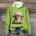 thumbnail image 2 of Telankuip Cute Highland Cow Drinking Coffee Graphic Womens Hoodies 2025 Christmas Long Sleeve Comfort Warm Sweatshirts Fall Winter Baggy Fun Print X-Mas Holiday Hooded Tops Light Green XXXL, 2 of 3