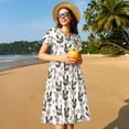 thumbnail image 4 of Picia Flowe Rooster Pattern Women's Short Sleeve Summer Dress Pleated Loose Swing Knee Length Short Sleeve Swing Dresses, 4 of 6