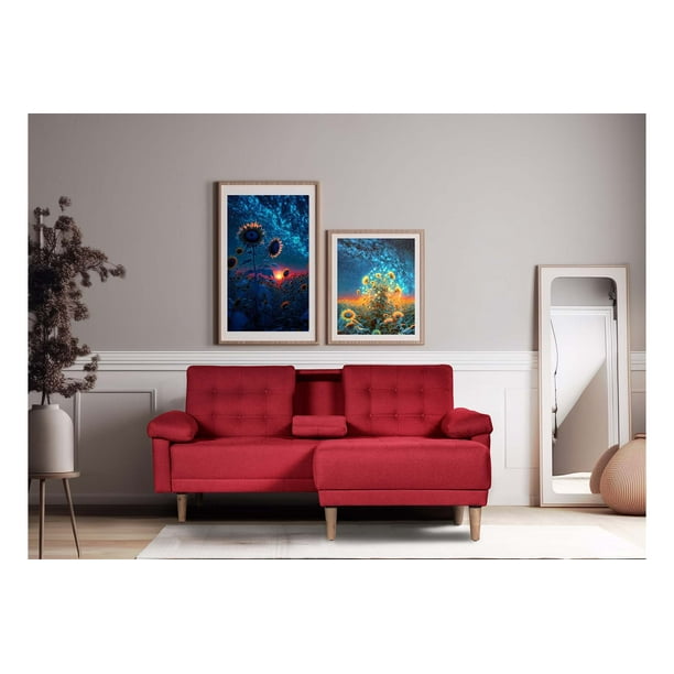 Sala Modular Sofá Cama Reversible de Lino Rojo Modelo Praia