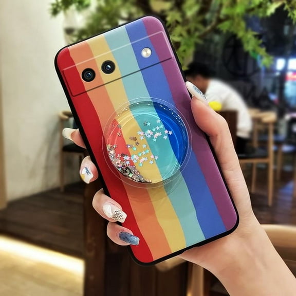KDY-Phone Case For Google Pixel 8A, Waterproof Quicksand Dirt-resistant TPU Protective Cartoon Rotatable stand Kickstand Durable Fashion Design Simplicity cute Phone Lens Protection
