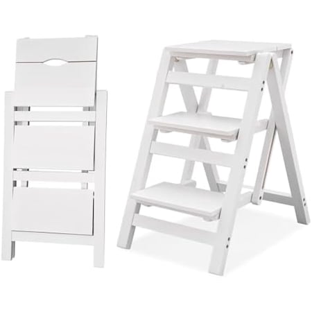3 Step Folding Step Stool, Foldable Wooden Step Stool, 220.46lbs Load Capacity, Lightweight and Portable for Home Kitchen Space Saving$$Home Decor, Kitchen, & Other