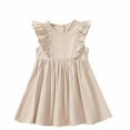 thumbnail image 2 of Girls Dress Summer Toddler Kids Girls Solid Sleeveless Casual Dress Breathable Soft Cotton Linen Princess Dresses Baby Dress Khaki 4 Years-5 Years, 2 of 6
