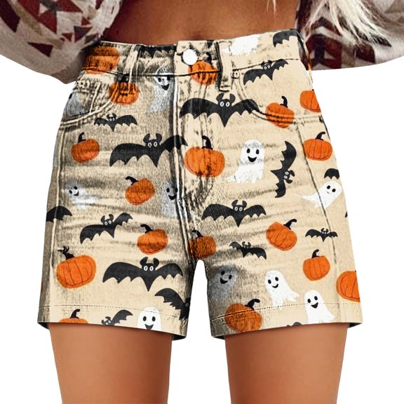 Women's Sports & Recreation Shorts High Waist Relaxed Fit Retro Art Printed Denim Shorts With Pockets Brown Palazzo Pants for Women M