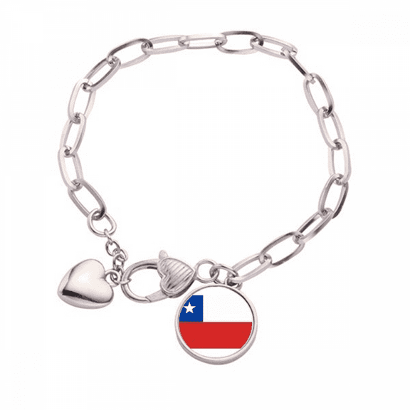 Chile National Flag South America Country Heart Chain Bracelet Jewelry Charm Fashion