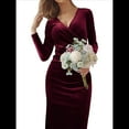 thumbnail image 3 of Vestido Elegante de Terciopelo para Mujer, con Escote en V Profundo, Cruzado A la Cadera, Liso, de Larga, para Fiesta de Noche, Cóctel o Graduación Vino Tinto XL, 3 of 9