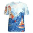thumbnail image 5 of Lighthouse Sailboat Ocean Waves Starfish Women's Short Sleeve Tops Casual Blouses T Shirt, 5 of 7