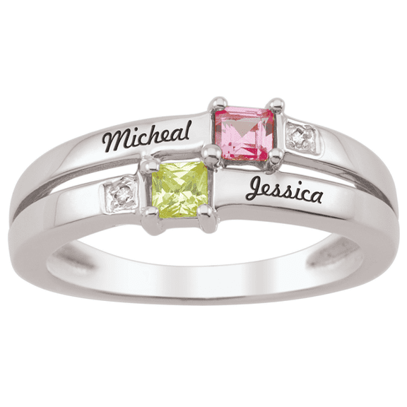 Sterling Silver Personalized Square Birthstone Ring for Women