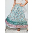 thumbnail image 2 of Breezy Print Shirred Waist Ankle Length Pleated Layered Flare Skirt Green Small, 2 of 5