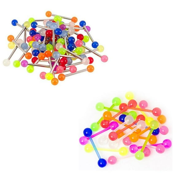 Tongue Nipple Barbells Glow In The Dark Flexi and Surgical Steel 40pc