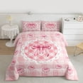 thumbnail image 3 of Feelyou Kawaii Bowknot Teens Bedding Comforter Set, Fashion Princess Ribbon Twin Comforter Sets, Fashion Pink Buffalo Reversible Bedding Set, Super Cozy Room Decor, 2pcs, 3 of 9