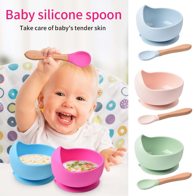 Worallymy Juego de cucharas y cuencos para bebé juego de cuchara y cuenco de silicona para alimentación de alimentos para niños pequeños juego de vajilla de alimentación para bebés Y26 Worallymy JD735809502