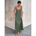 thumbnail image 4 of Women's V-Neck Sleeveless Backless Maxi Solid Suspender Robe Dress for Party Summer Green XL, 4 of 9