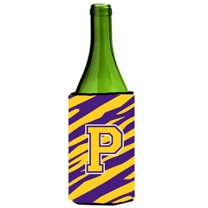 Carolines Treasures CJ1022-PLITERK Tiger Stripe - Purple Gold Monogram Initial P Wine Bottle  Hugger