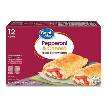 Great Value Pepperoni & Cheese Filled Sandwiches, 54 oz, 12 Count (Frozen)