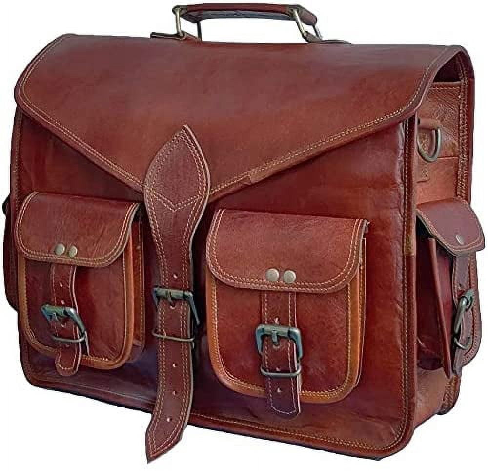 15" leather messenger bag laptop case office briefcase gift for men computer distressed shoulder bag