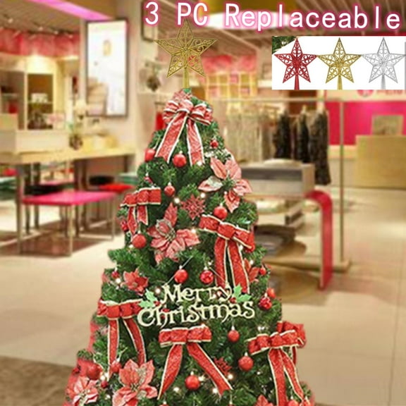 Christmas Tree Topper 3 Pcs Christmas Tree Star Topper with Hollow Design 6 " Plastic Star Tree Topper Christmas Decoration Shatterproof Tree Toppers for Christmas Tree Ornament Holiday Party