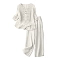 thumbnail image 6 of Women's Cotton Linen Embroidered Shirt and Wide Leg Pants Two Piece Set, 6 of 6