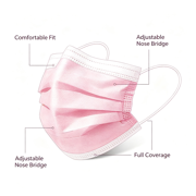 GTT Disposable Ear‑Loop Face Masks, ASTM Level 1, Pink, 50 Pieces, Latex‑Free, Breathable 3‑Ply Protective Masks for Daily Use