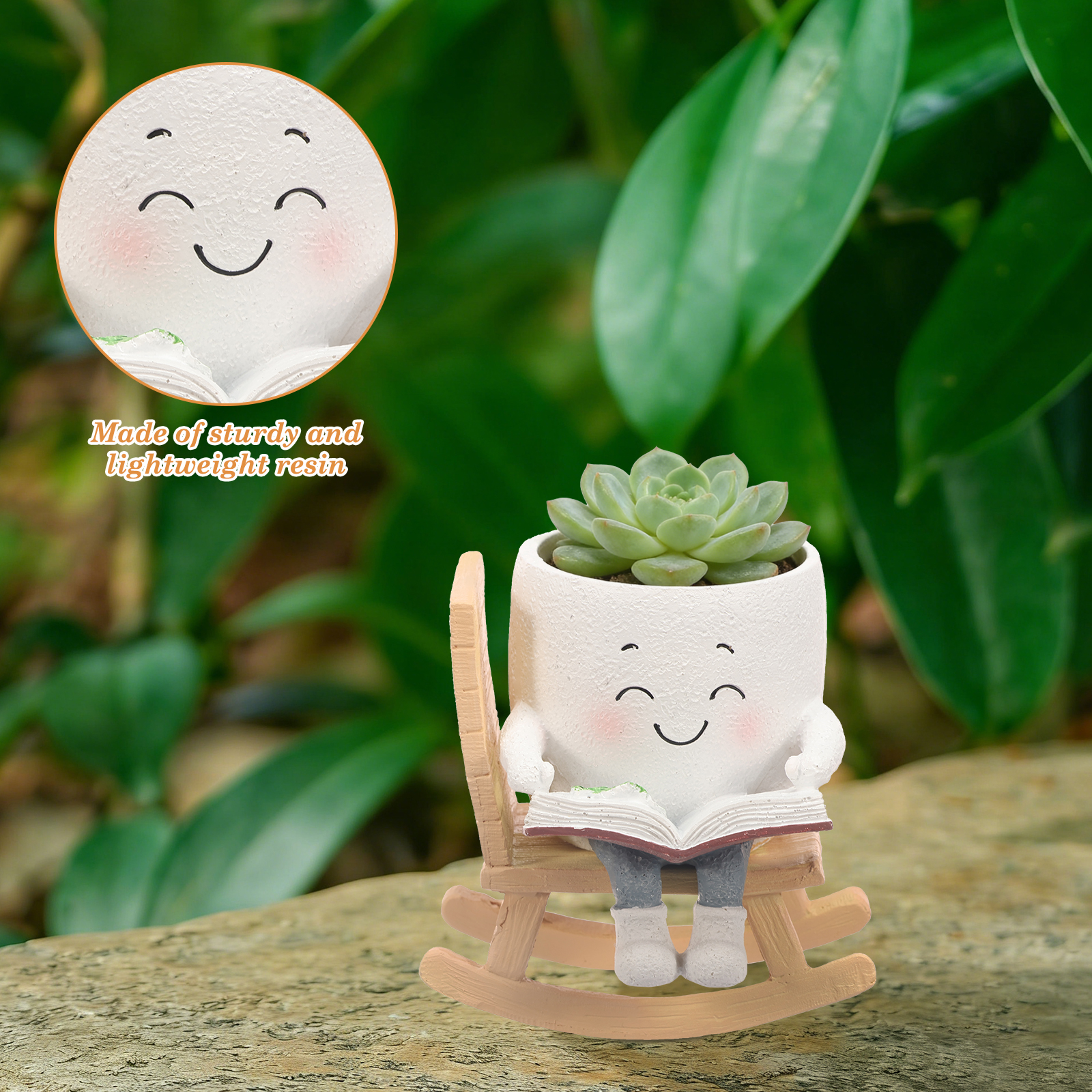 Rocking Chair Smiley Face Planter Cute Plant Pots for Indoor Outdoor Plants Succulent Pots with Drainage Hole Unique Funny Flower Pot for Succulents Plant Gifts