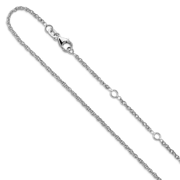10k White Gold 1.5mm Loose Rope 1in 1inch Adjustable Chain Necklace 16 Inch Chain Necklace for Women and Men