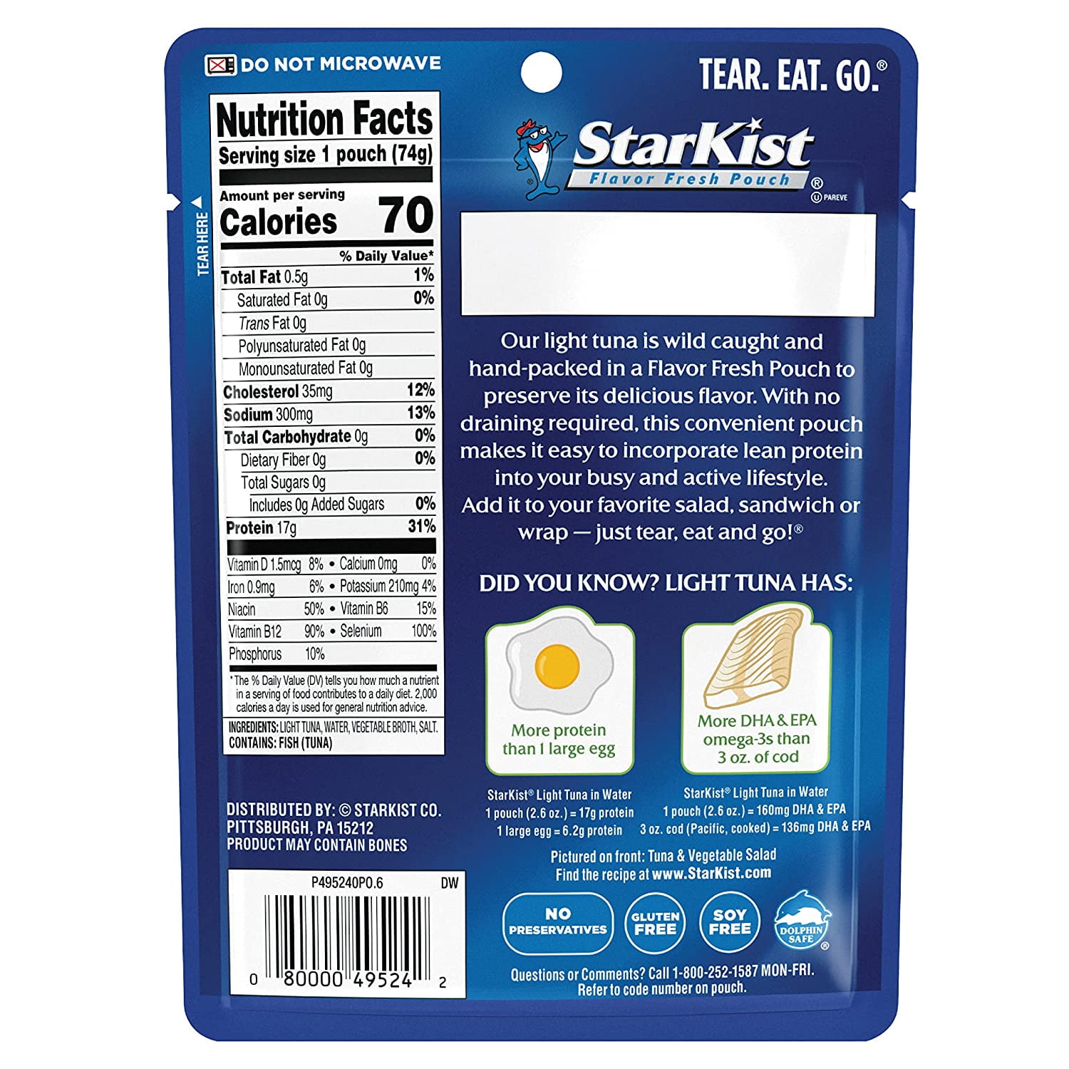 StarKist Wild Caught Light Tuna in Water 10 - 2.6 oz Pouches
