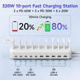 thumbnail image 3 of 320W Charging Station for Multiple Devices, 10 Ports Fast Multi-Device Charger Organizer Compatible with MacBook Pro Laptop, iPhone, Android, Ipad, Tablet, Kindle, Family Multi-Device Charging Dock, 3 of 9