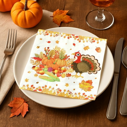 Szbaoan 20-Pack Thanksgiving Napkins, Fall Turkey Themed Paper Napkins for Autumn Party Decor, Soft and Absorbent for Dining, Easy to Carry and Use, Ideal for Holiday Gatherings and Events