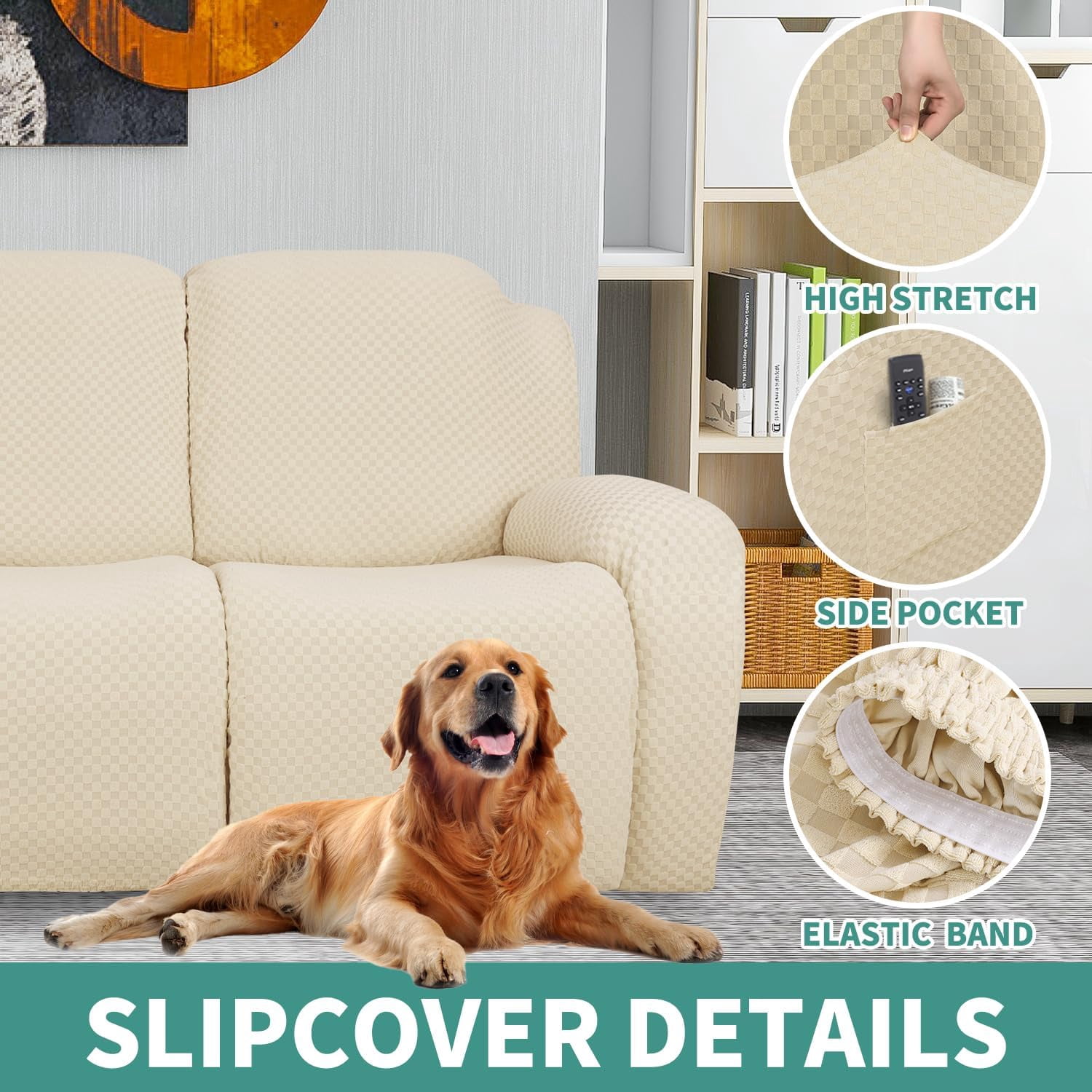 Joqmia Stretch Recliner Slipcover, Jacquard Fabric Recliner Sofa Cover with Elastic Bottom, Furniture Protector Fits Most Reclining