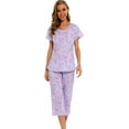 thumbnail image 4 of MLDRA Womens Pajama Sets 2 Piece Cotton Lounge Set Lightweight Pj Set Short Sleeve Tops With Capri Pants Cute Ladies Sleepwear Summer Set, 4 of 8