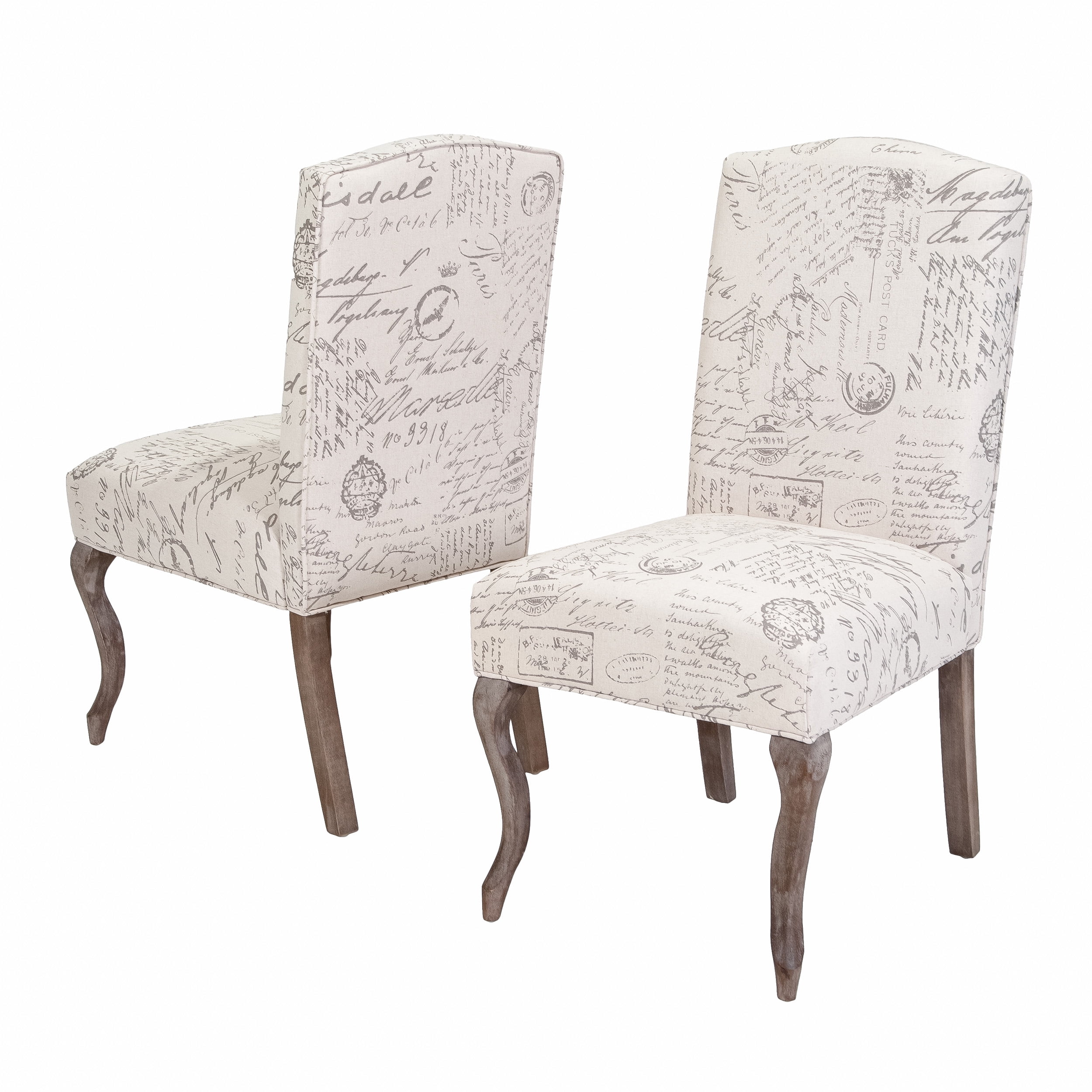 Noble House French Script Beige Fabric Dining Chair, Set of 2