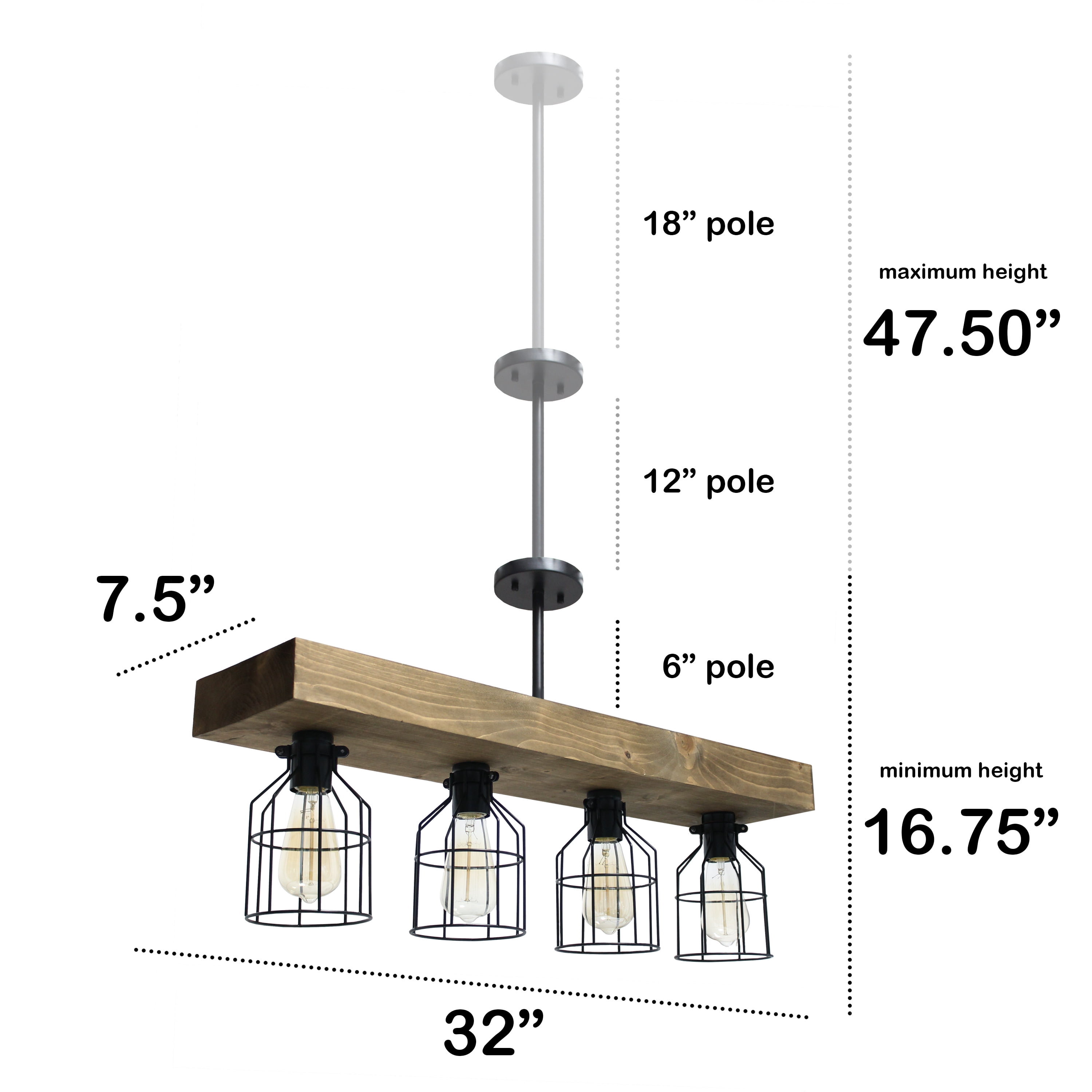 Lalia Home 32" Farmhouse 4-Light Beam Pendant, Restored Wood Brown