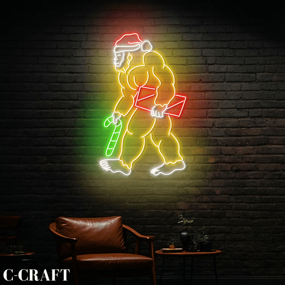 C-CRAFT Bigfoot Santa Neon Sign Led Light Sign Wall Art for Christmas Holiday Decor