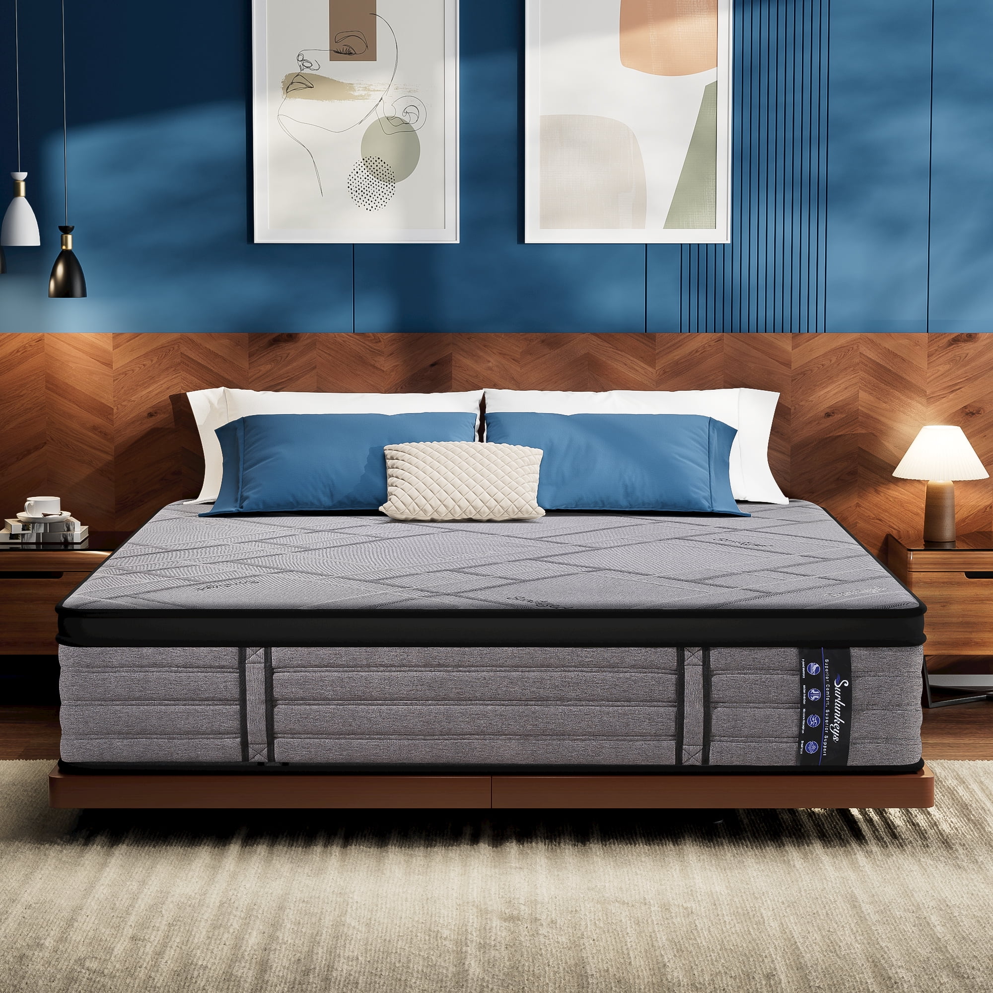 Surlunkeys 14 inch King Size Mattress Cooling Gel Memory Foam Mattress in a Box ,Hybrid Pocket Spring Coils, Medium Firm