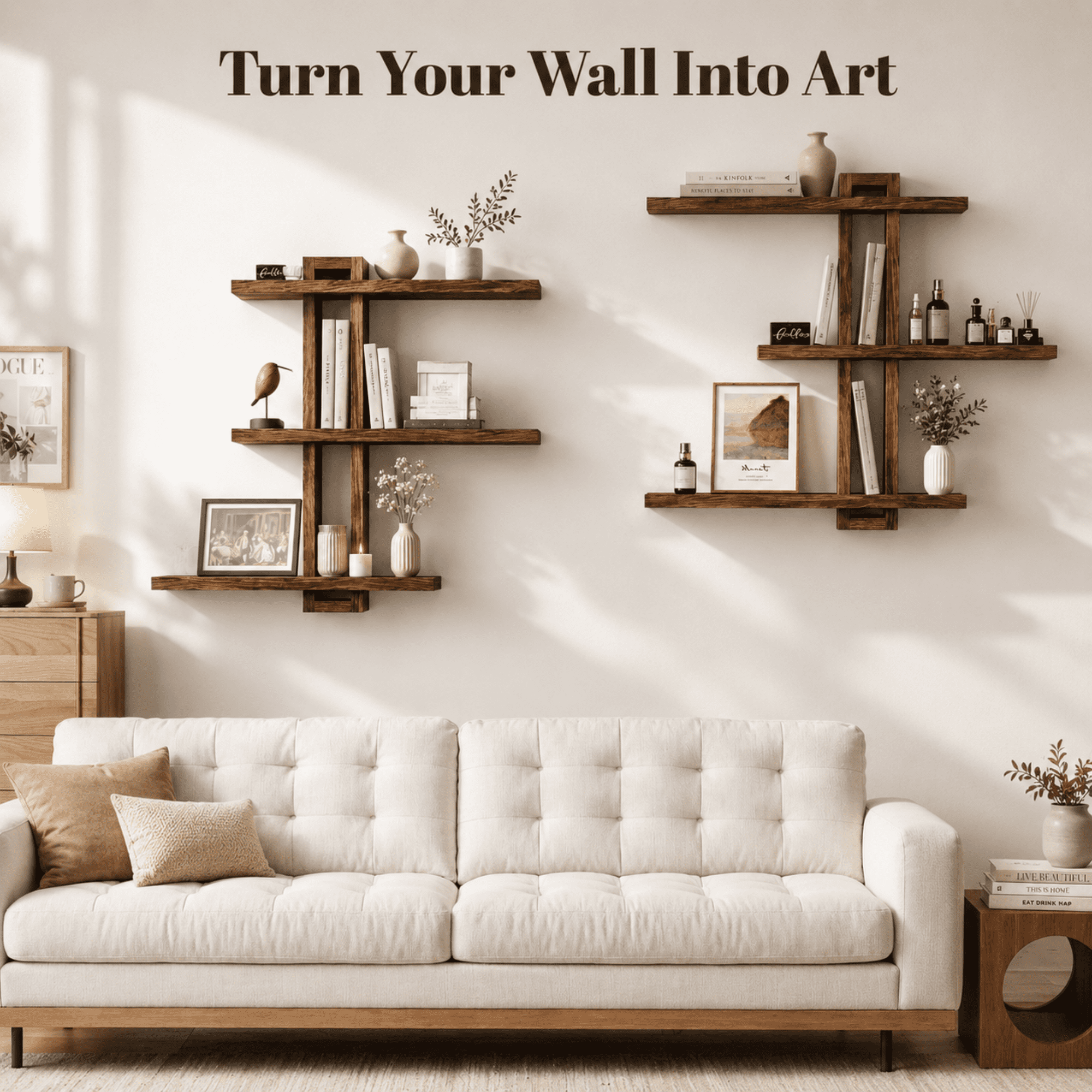MEHOOM 3-Tier Wooden Floating Wall Shelf, Rustic Wall-Mounted Storage Shelves for Bedroom, Living Room, Farmhouse Wall Decor, 20in