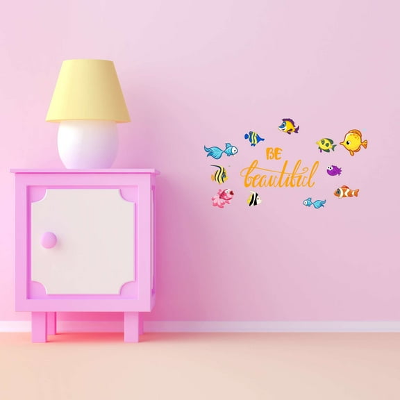 Be Beautiful School Of Fish Mermaid Dolphin Colorful Fish Salt Water Princess Creatures Seahorse Queen Sweet Unicorn Lovely Dream Holiday Gift Decorating Wall Decal Sticker - Size: 20 In X 12 In