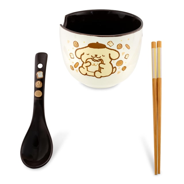Set de cuencos para ramen Sanrio Pompompurin, 600 ml, con palillos y cuchara
