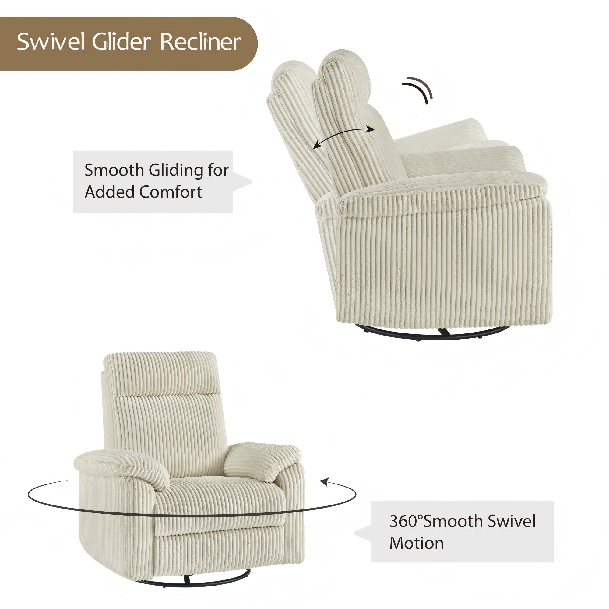 Spruce & SpringManual Swivel Glider Recliner with Three Recline Positions, Cream
