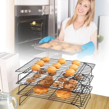 

Anjet-A 1pc 3 Tier Cooling Rack Stackable Baking Rack Stainless Steel Wire Cooking Rack For Cookies Bread And Cake Roasting Cooling Collapsible & Foldable Dishwasher & Oven Safe Non-St