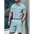 thumbnail image 6 of Men Sets Outfits 2 Piece Short Sleeve Shirts Short Set Light Blue XXXL, 6 of 7