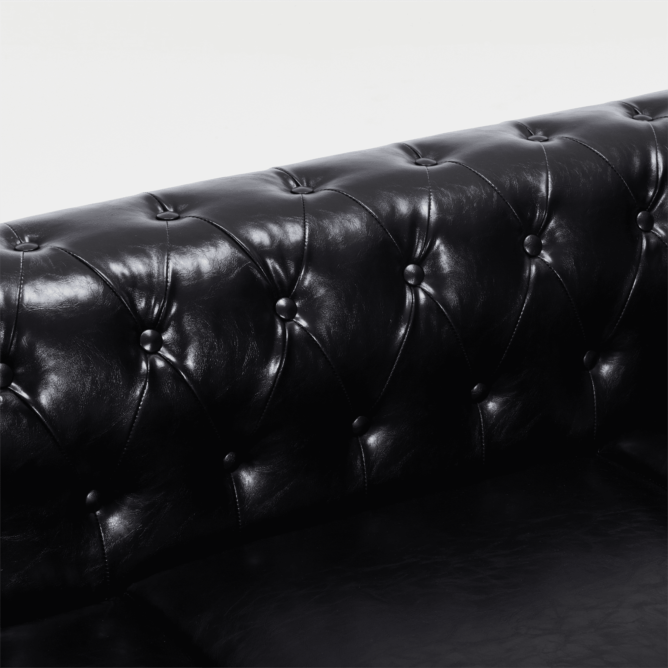 Yeahumalia 83.4'' 3-Seater Chesterfield Sofa Upholstered Sofa Padded Seat, Button Tufted Sofa with Nailhead Trim and Backrest, Faux Leather Couch, Black