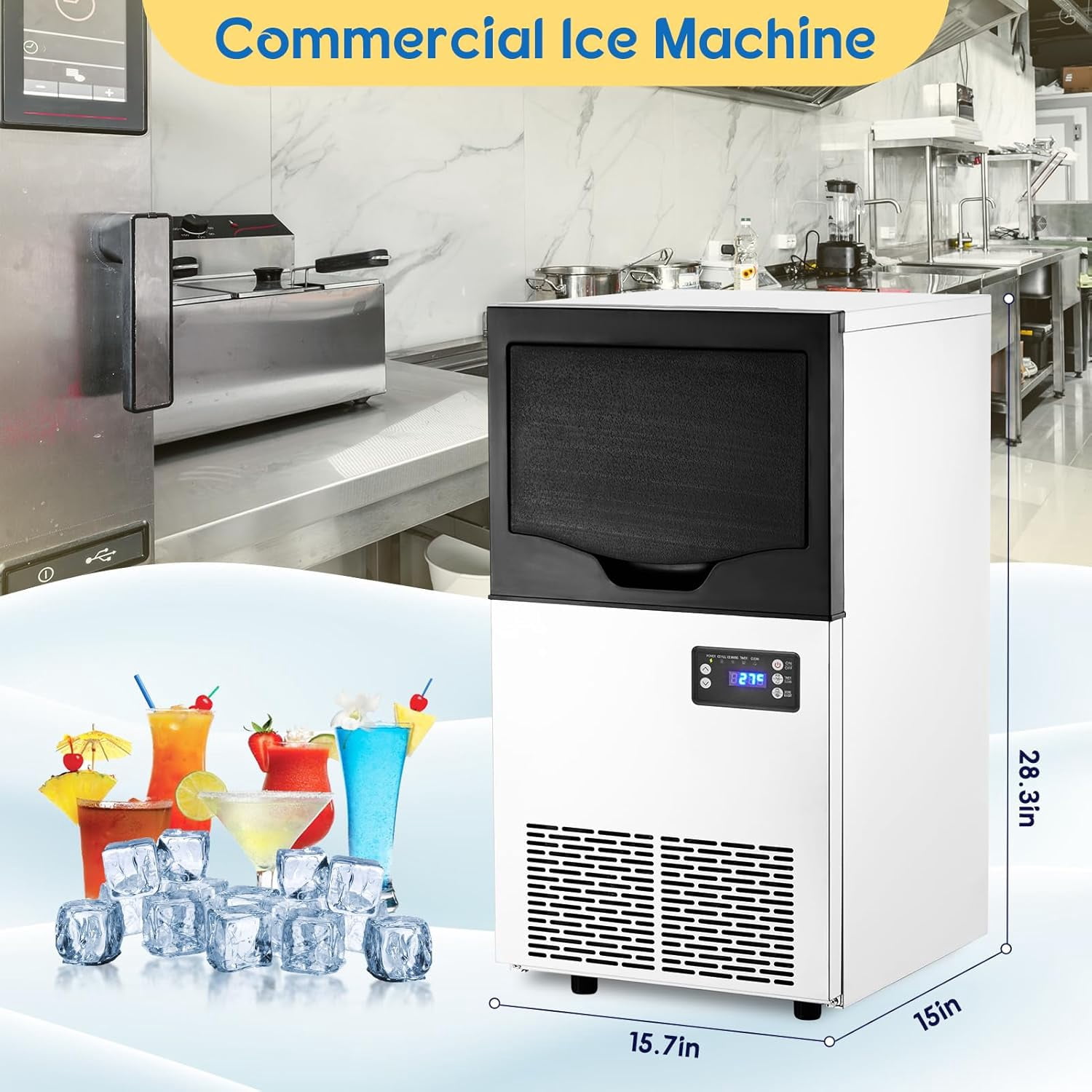 IdealHouse Commercial Ice Maker-100lbs/24h Under Counter Ice Maker with 35lbs Storage Bin,PP Liner Prevents Ice from Melting for Up to 6-8 Hours,Auto Self-Cleaning,Built-in Filtration System