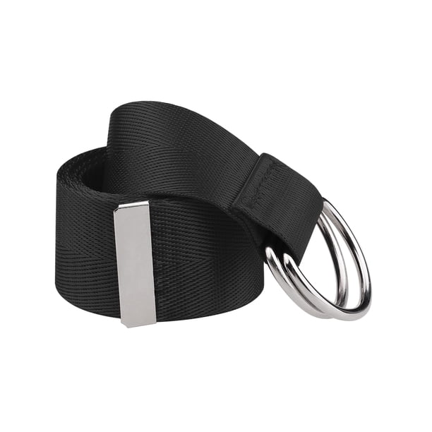 Cinturón de doble anillo en D para damas, cinturón de lona de color sólido, cinturones ajustables para la cintura, talla única, negro