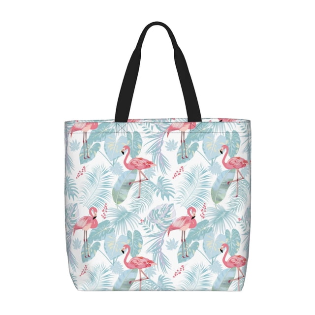 Disketp Tropical Flamingo Bolsa Tote de Lona para Mujer, Bolso de Hombro y Cruzado con Cierre de Cremallera