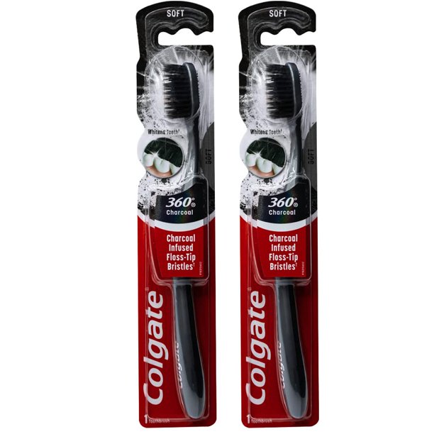 Colgate 360 Charcoal Infused Toothbrush, FlossTip Bristles, Soft