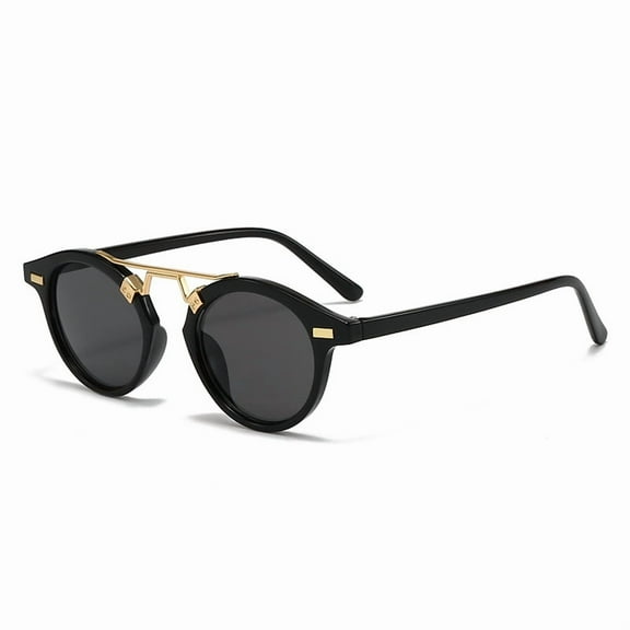 Small Face Acetate Polarized Sunglasses for Women UV Protection, Retro Double Bridge Eyewears Metal Brow Round Sunnies